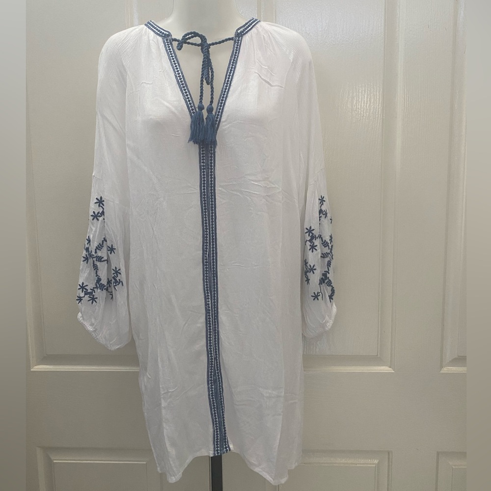 Salty Lemon White w/Blue Trim Swim Cover Up M